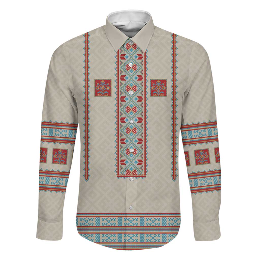 Lithuanian National Costume Family Matching Off The Shoulder Long Sleeve Dress and Hawaiian Shirt Traditional Folk Pattern - Wonder Print Shop