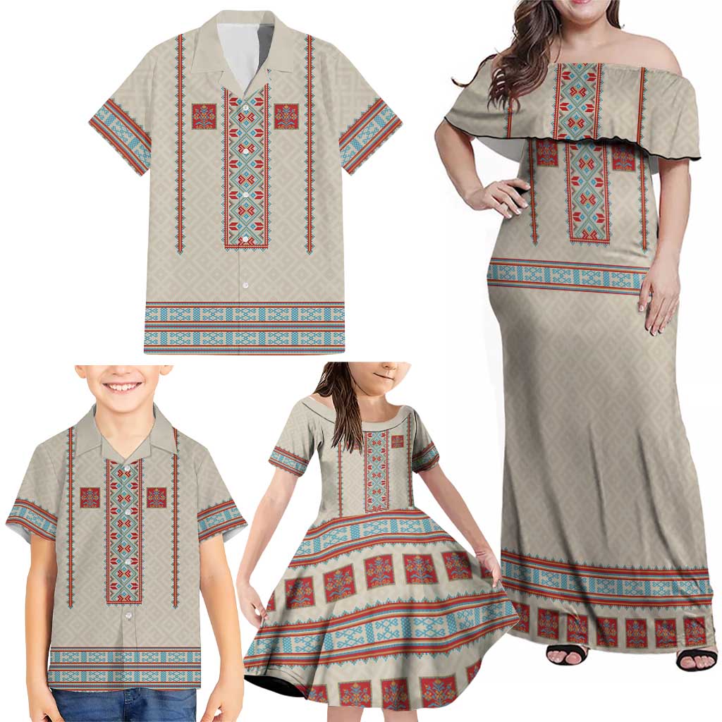 Lithuanian National Costume Family Matching Off Shoulder Maxi Dress and Hawaiian Shirt Traditional Folk Pattern - Wonder Print Shop