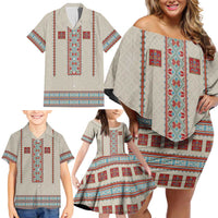 Lithuanian National Costume Family Matching Off Shoulder Short Dress and Hawaiian Shirt Traditional Folk Pattern - Wonder Print Shop