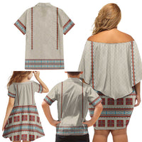 Lithuanian National Costume Family Matching Off Shoulder Short Dress and Hawaiian Shirt Traditional Folk Pattern - Wonder Print Shop