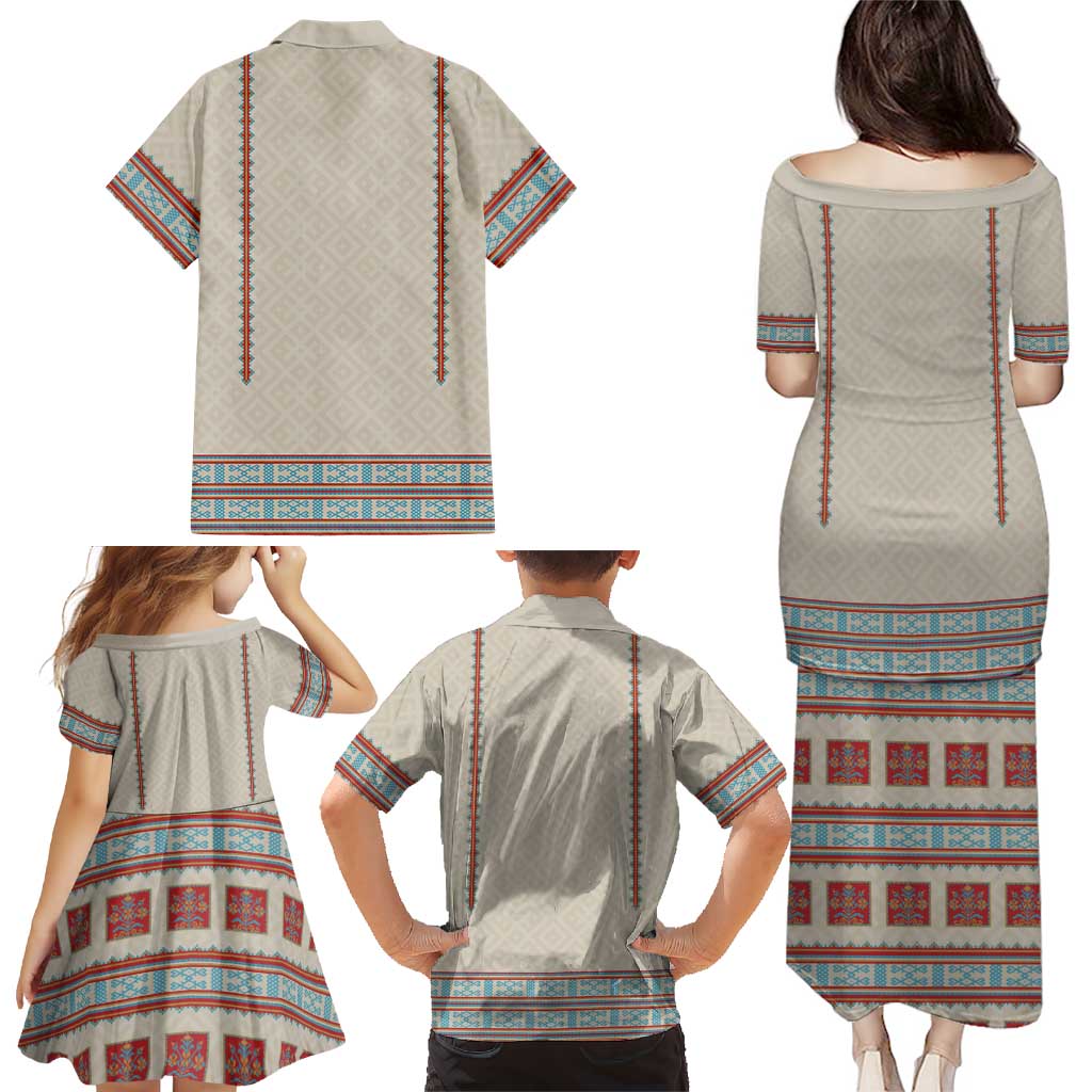 Lithuanian National Costume Family Matching Puletasi and Hawaiian Shirt Traditional Folk Pattern - Wonder Print Shop