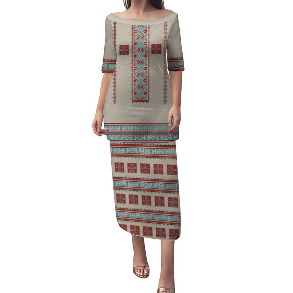 Lithuanian National Costume Family Matching Puletasi and Hawaiian Shirt Traditional Folk Pattern - Wonder Print Shop