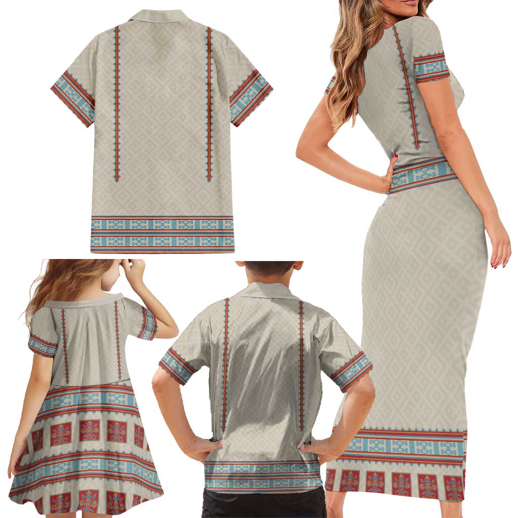 Lithuanian National Costume Family Matching Short Sleeve Bodycon Dress and Hawaiian Shirt Traditional Folk Pattern - Wonder Print Shop