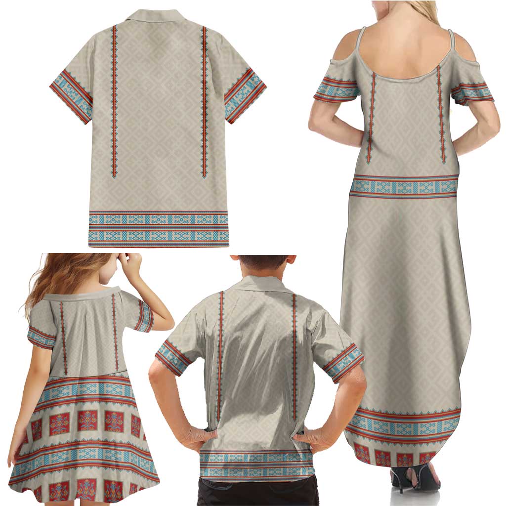 Lithuanian National Costume Family Matching Summer Maxi Dress and Hawaiian Shirt Traditional Folk Pattern - Wonder Print Shop