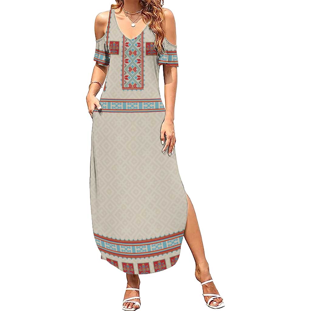 Lithuanian National Costume Family Matching Summer Maxi Dress and Hawaiian Shirt Traditional Folk Pattern - Wonder Print Shop