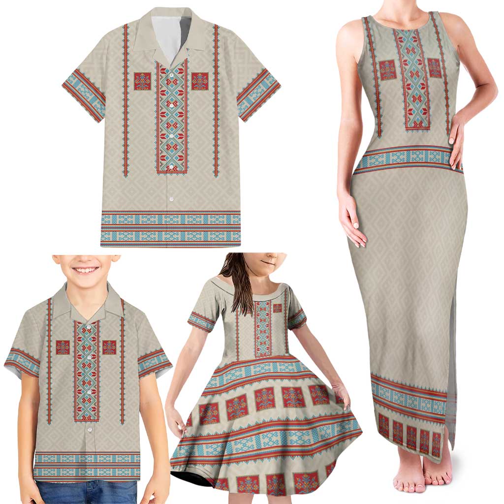Lithuanian National Costume Family Matching Tank Maxi Dress and Hawaiian Shirt Traditional Folk Pattern - Wonder Print Shop