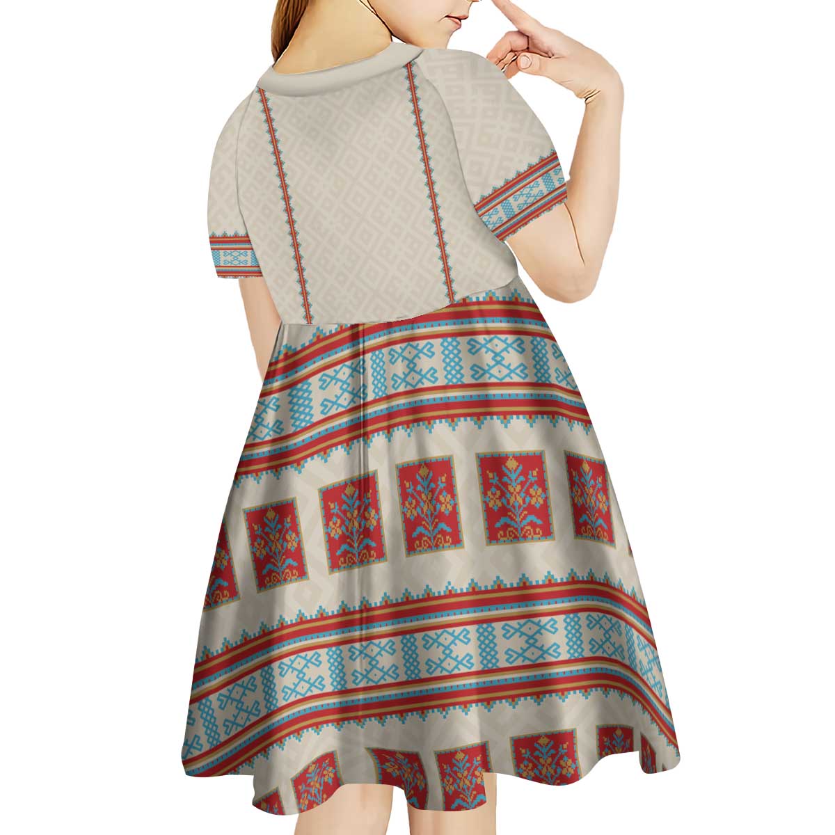 Lithuanian National Costume Kid Short Sleeve Dress Traditional Folk Pattern - Wonder Print Shop