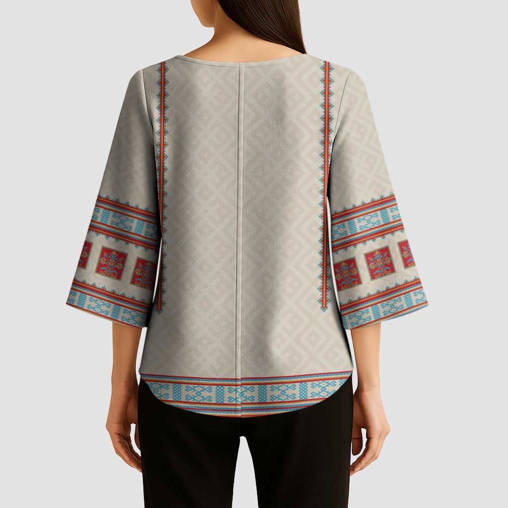Lithuanian National Costume Kimono Sleeve Blouse Traditional Folk Pattern - Wonder Print Shop