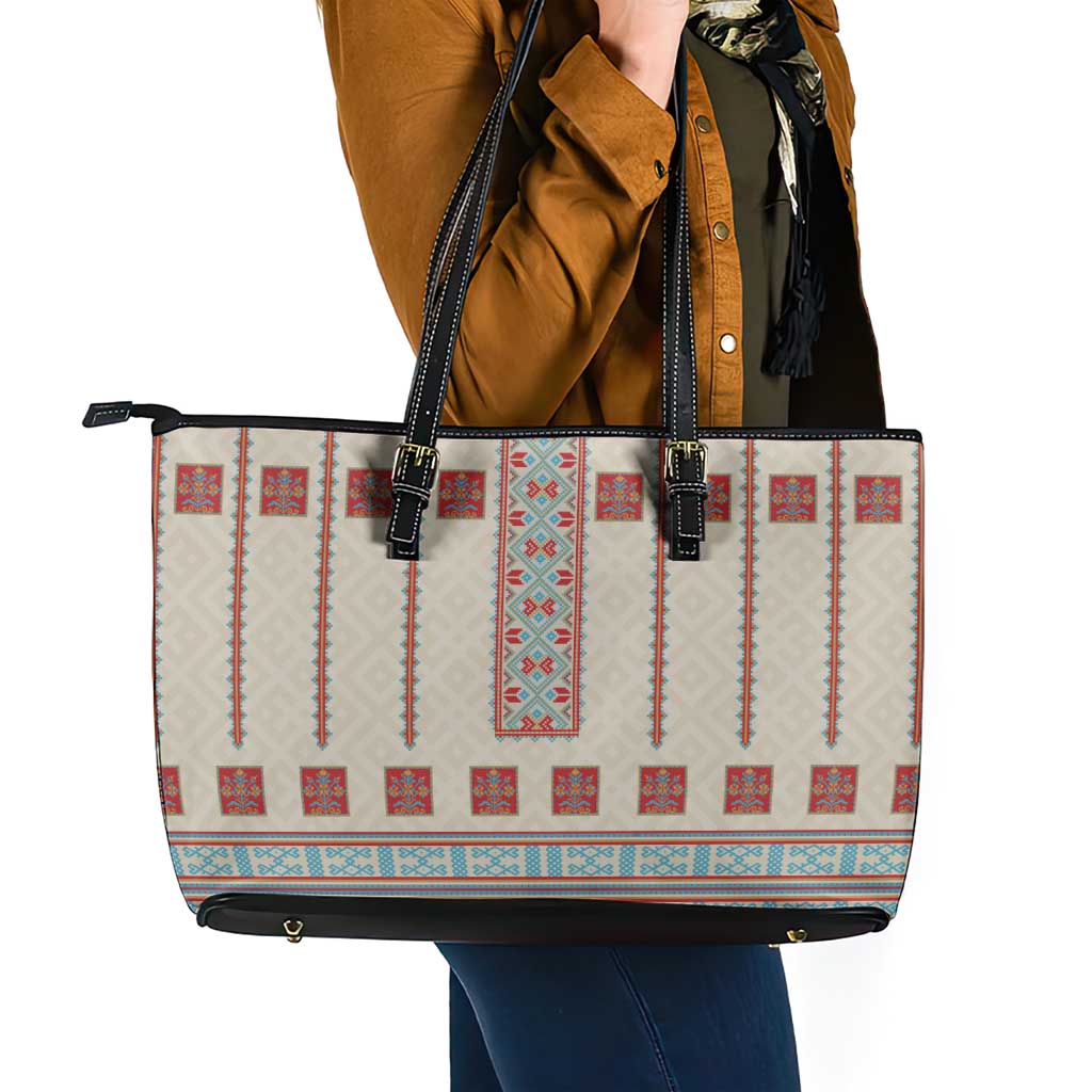 Lithuanian National Costume Leather Tote Bag Traditional Folk Pattern - Wonder Print Shop