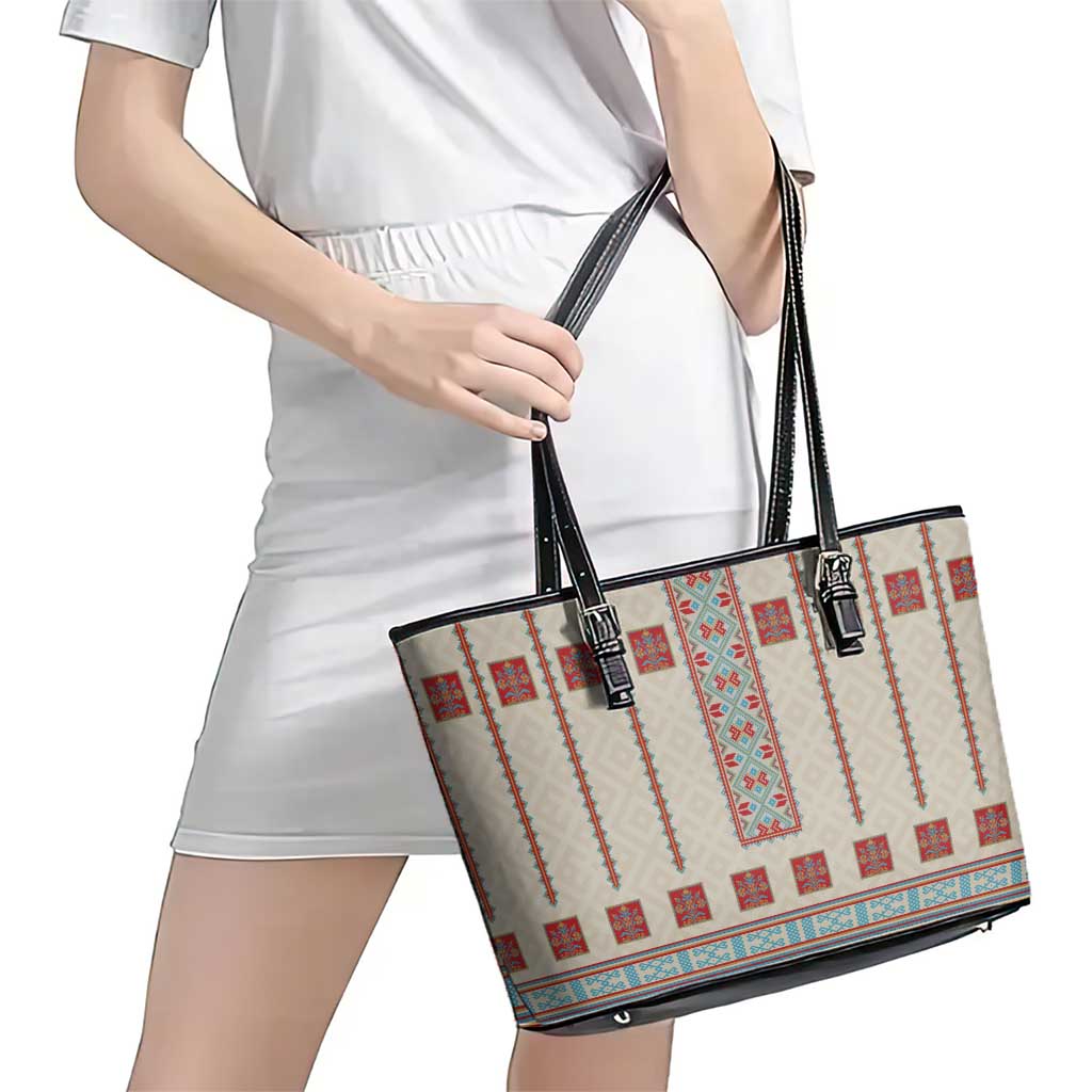 Lithuanian National Costume Leather Tote Bag Traditional Folk Pattern - Wonder Print Shop