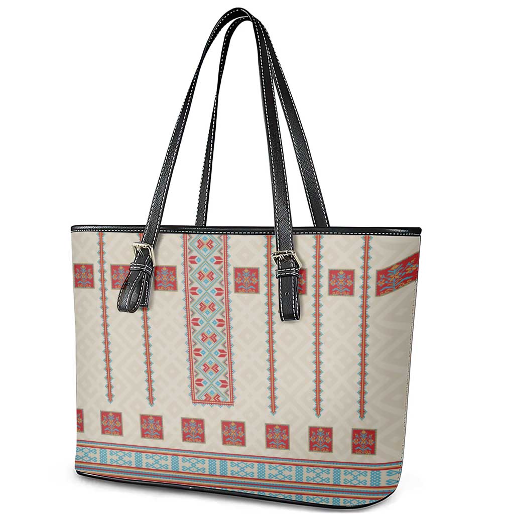 Lithuanian National Costume Leather Tote Bag Traditional Folk Pattern - Wonder Print Shop