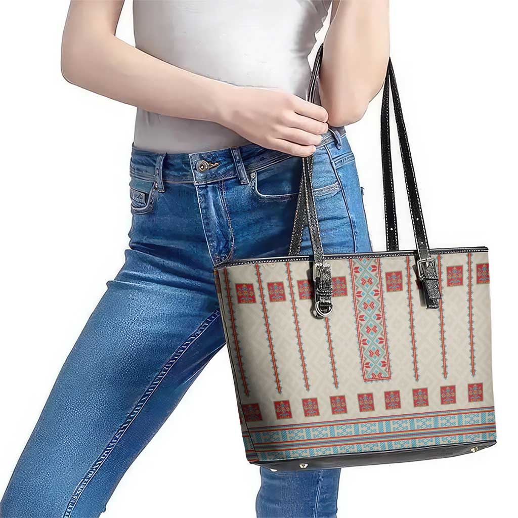 Lithuanian National Costume Leather Tote Bag Traditional Folk Pattern - Wonder Print Shop
