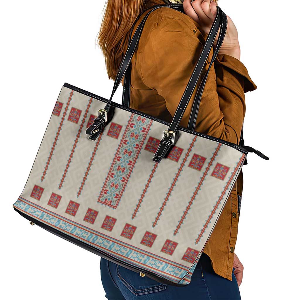 Lithuanian National Costume Leather Tote Bag Traditional Folk Pattern - Wonder Print Shop