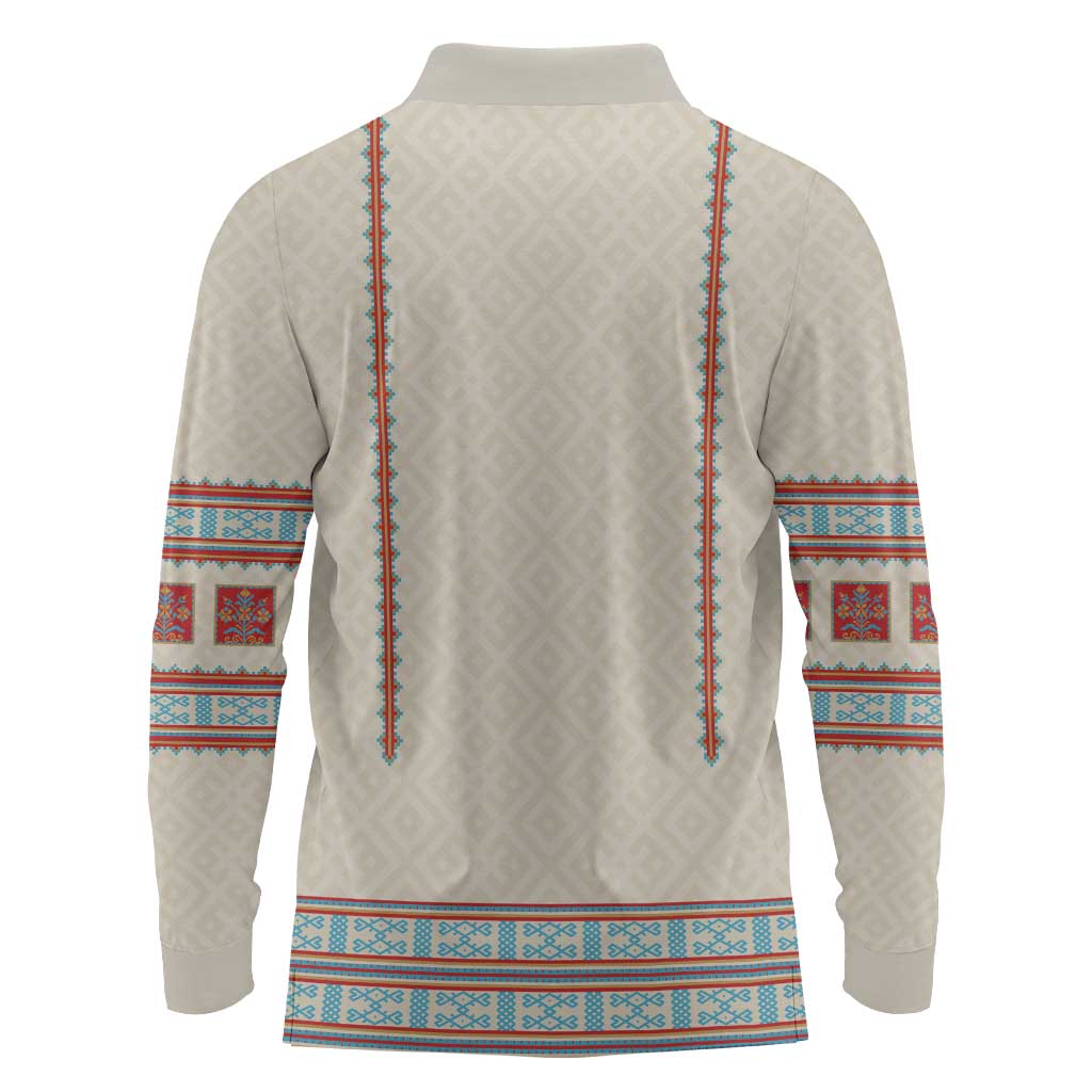 Lithuanian National Costume Long Sleeve Polo Shirt Traditional Folk Pattern - Wonder Print Shop
