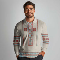 Lithuanian National Costume Long Sleeve Polo Shirt Traditional Folk Pattern - Wonder Print Shop