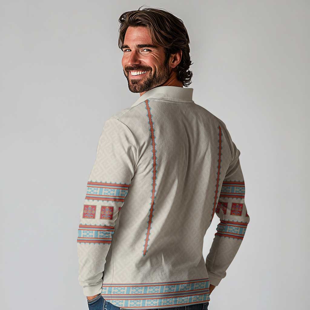 Lithuanian National Costume Long Sleeve Polo Shirt Traditional Folk Pattern - Wonder Print Shop