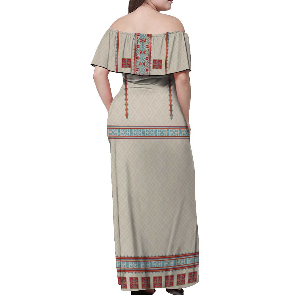 Lithuanian National Costume Off Shoulder Maxi Dress Traditional Folk Pattern - Wonder Print Shop