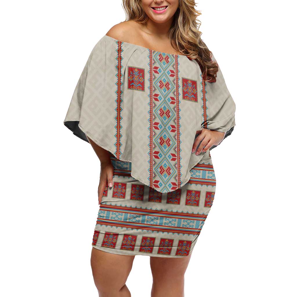 Lithuanian National Costume Off Shoulder Short Dress Traditional Folk Pattern - Wonder Print Shop