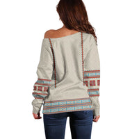 Lithuanian National Costume Off Shoulder Sweater Traditional Folk Pattern - Wonder Print Shop