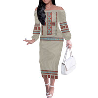 Lithuanian National Costume Off The Shoulder Long Sleeve Dress Traditional Folk Pattern - Wonder Print Shop