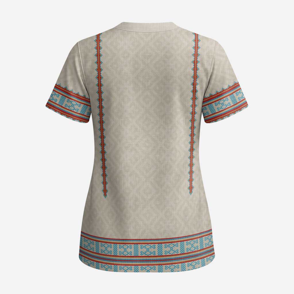Lithuanian National Costume Scrub Top Traditional Folk Pattern - Wonder Print Shop