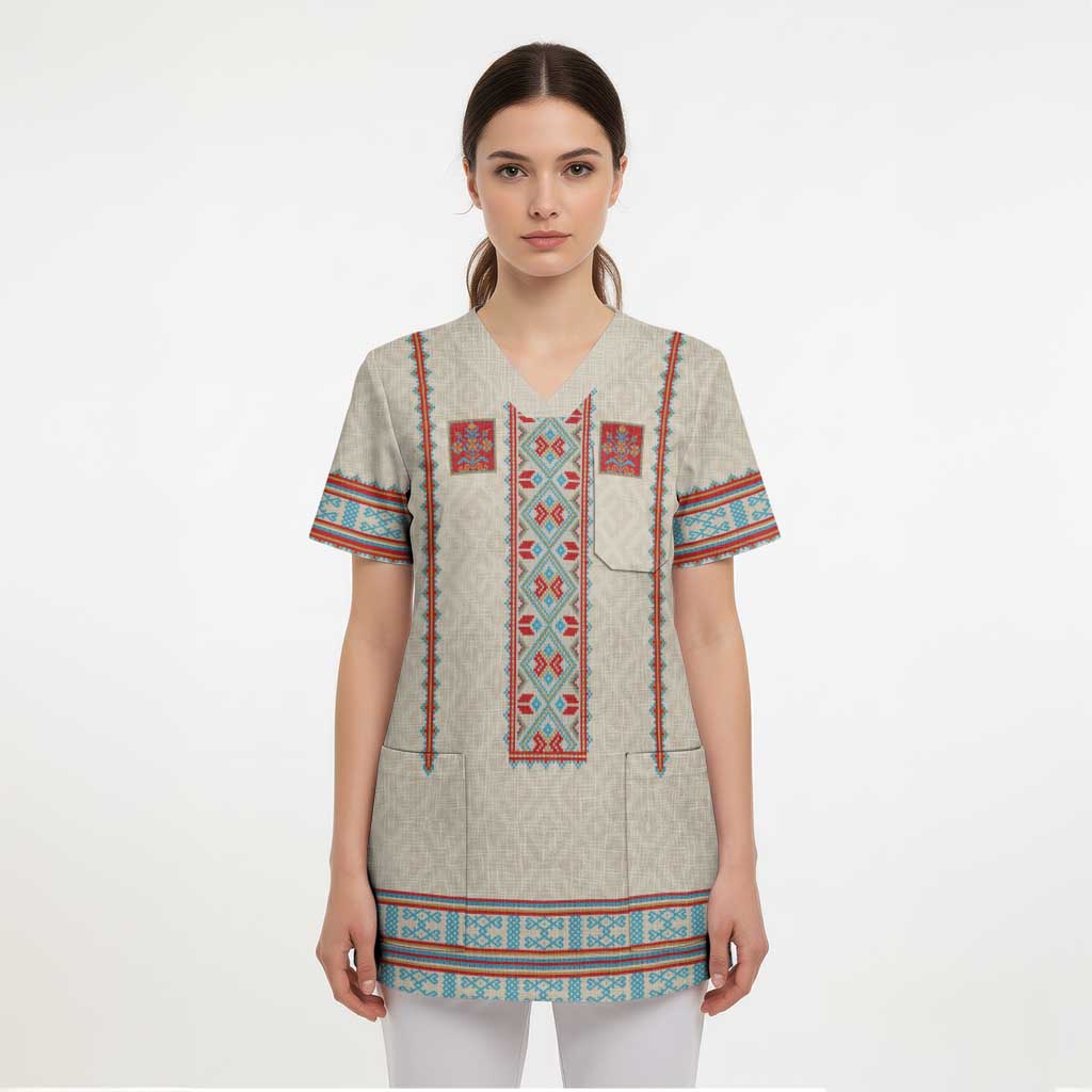 Lithuanian National Costume Scrub Top Traditional Folk Pattern - Wonder Print Shop
