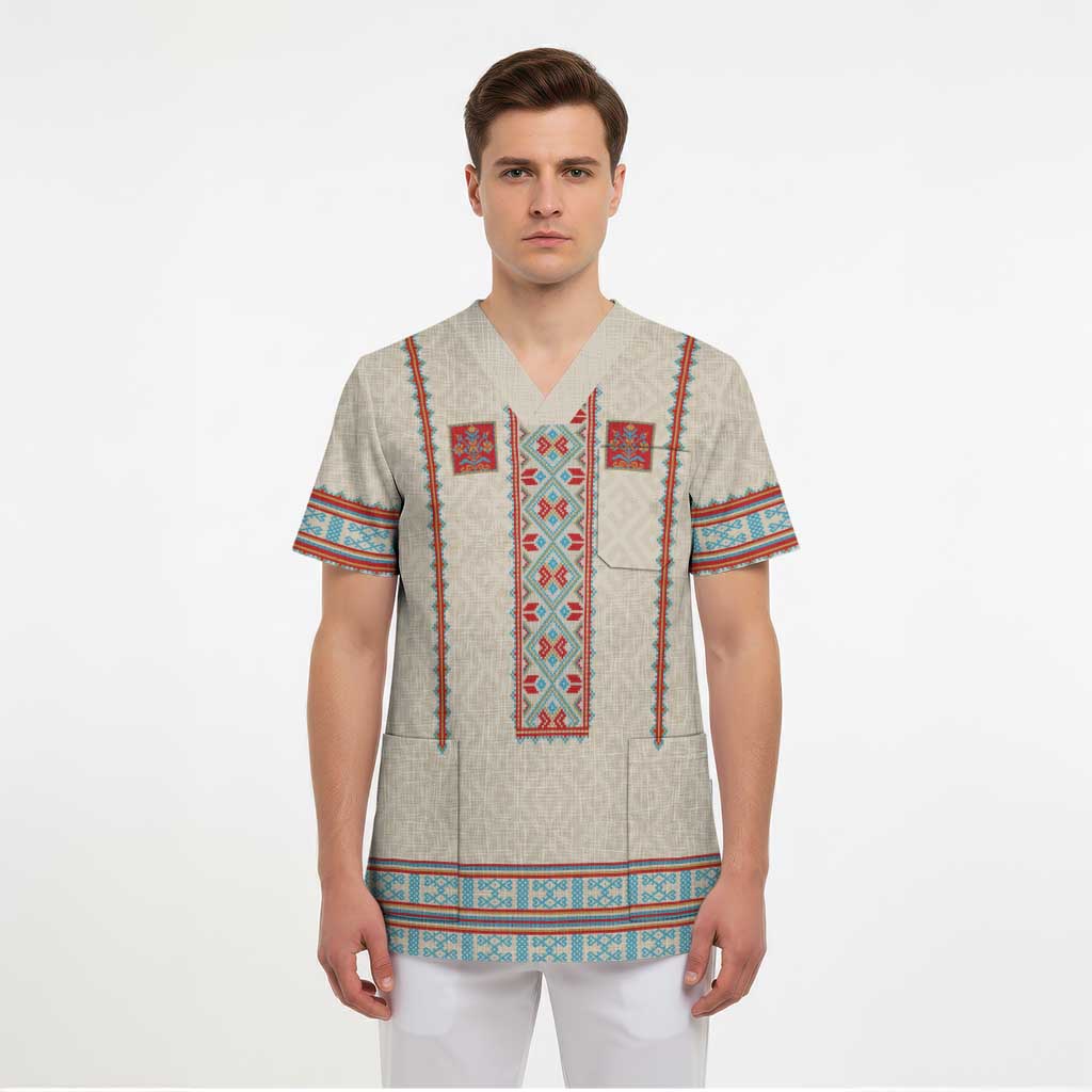 Lithuanian National Costume Scrub Top Traditional Folk Pattern - Wonder Print Shop