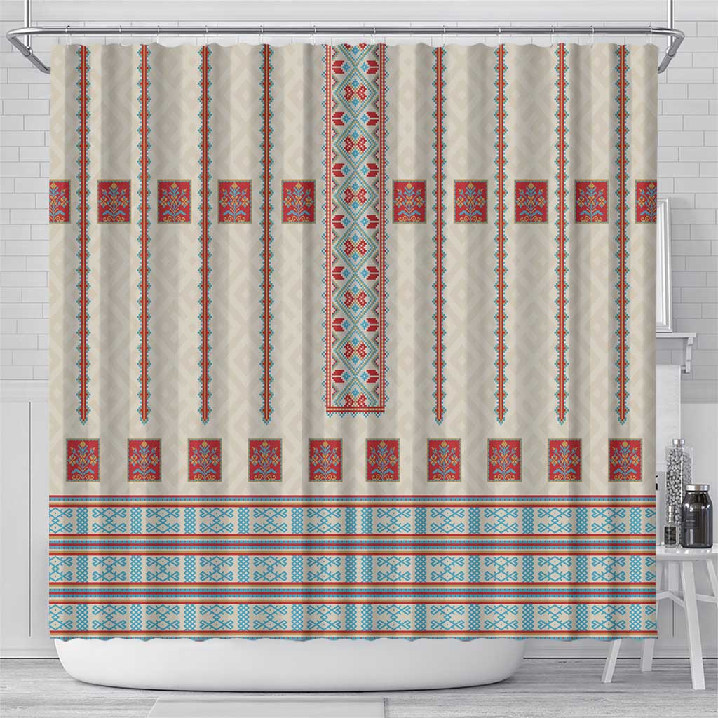 Lithuanian National Costume Shower Curtain Traditional Folk Pattern - Wonder Print Shop