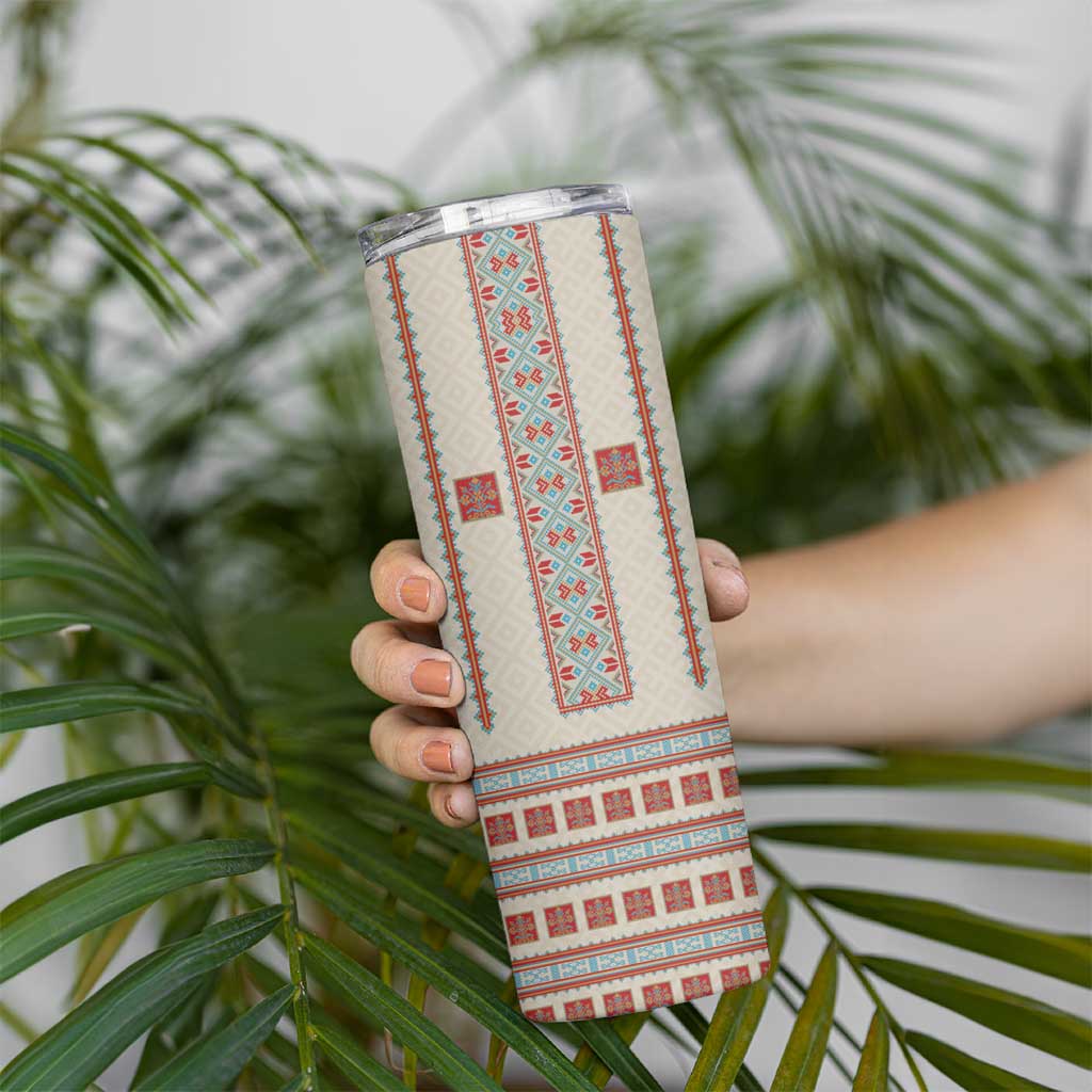 Lithuanian National Costume Skinny Tumbler Traditional Folk Pattern - Wonder Print Shop