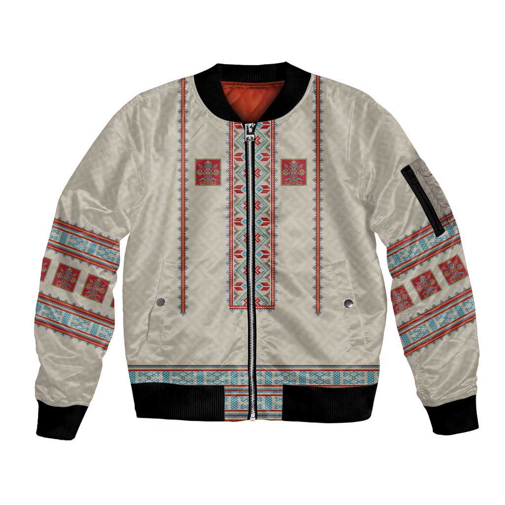 Lithuanian National Costume Sleeve Zip Bomber Jacket Traditional Folk Pattern - Wonder Print Shop