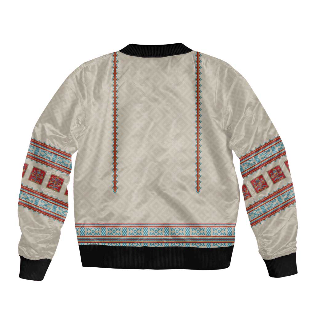 Lithuanian National Costume Sleeve Zip Bomber Jacket Traditional Folk Pattern - Wonder Print Shop