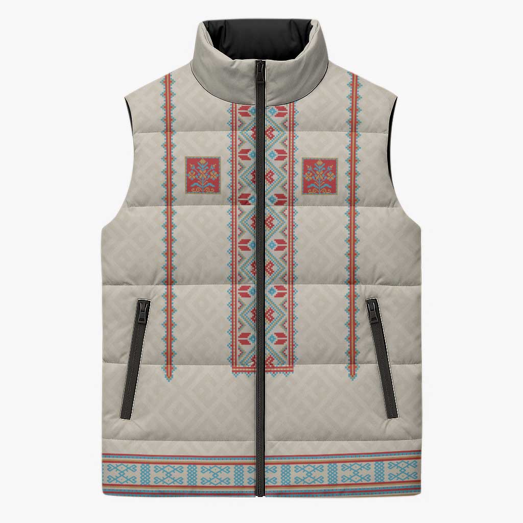 Lithuanian National Costume Sleeveless Puffer Jacket Traditional Folk Pattern - Wonder Print Shop