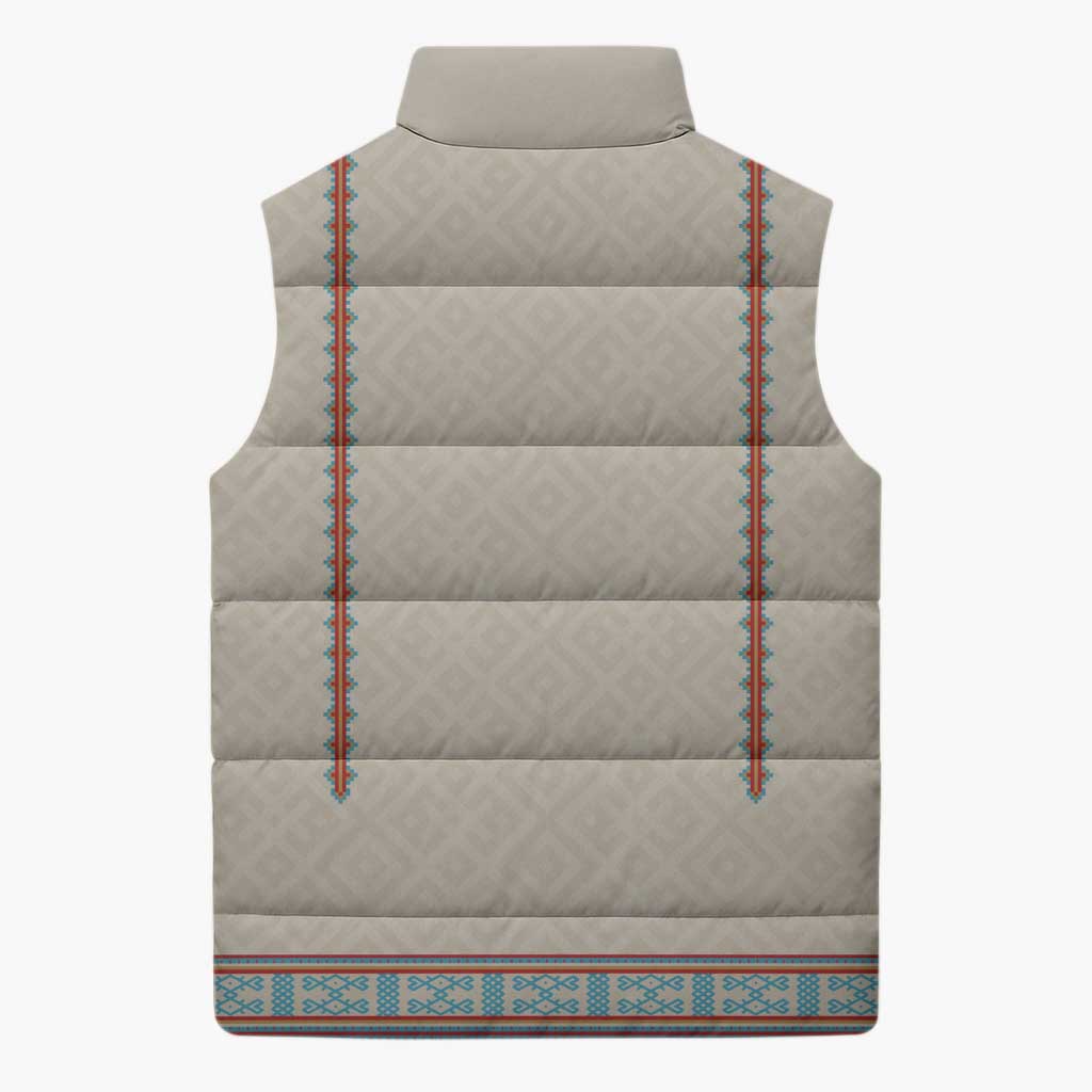Lithuanian National Costume Sleeveless Puffer Jacket Traditional Folk Pattern - Wonder Print Shop