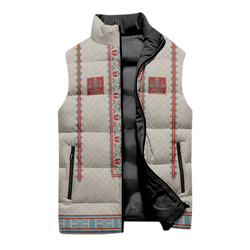 Lithuanian National Costume Sleeveless Puffer Jacket Traditional Folk Pattern - Wonder Print Shop