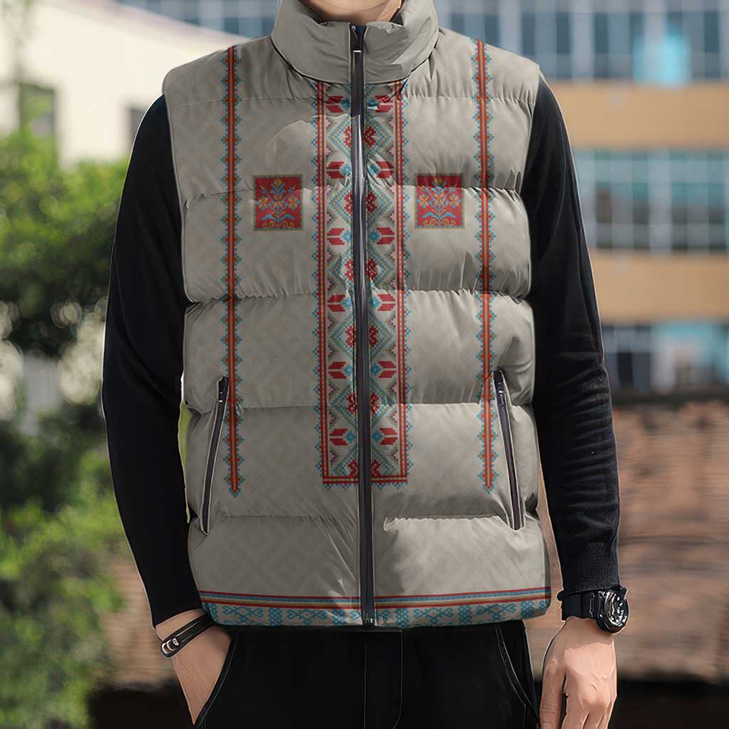 Lithuanian National Costume Sleeveless Puffer Jacket Traditional Folk Pattern - Wonder Print Shop