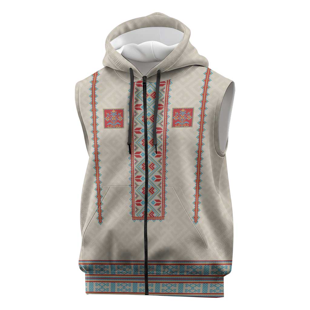 Lithuanian National Costume Sleeveless Zip Hoodie Traditional Folk Pattern - Wonder Print Shop