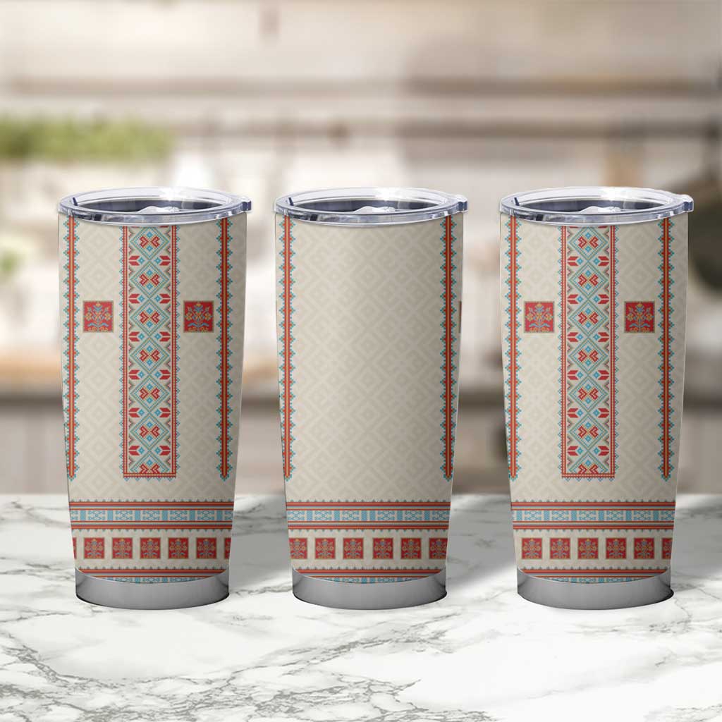 Lithuanian National Costume Tumbler Cup Traditional Folk Pattern - Wonder Print Shop