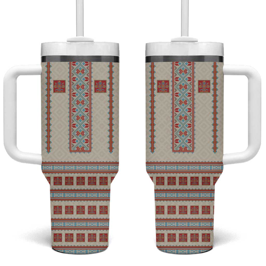 Lithuanian National Costume Tumbler With Handle Traditional Folk Pattern - Wonder Print Shop