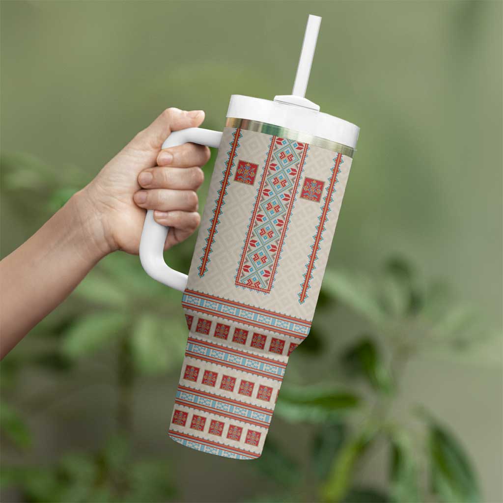Lithuanian National Costume Tumbler With Handle Traditional Folk Pattern - Wonder Print Shop