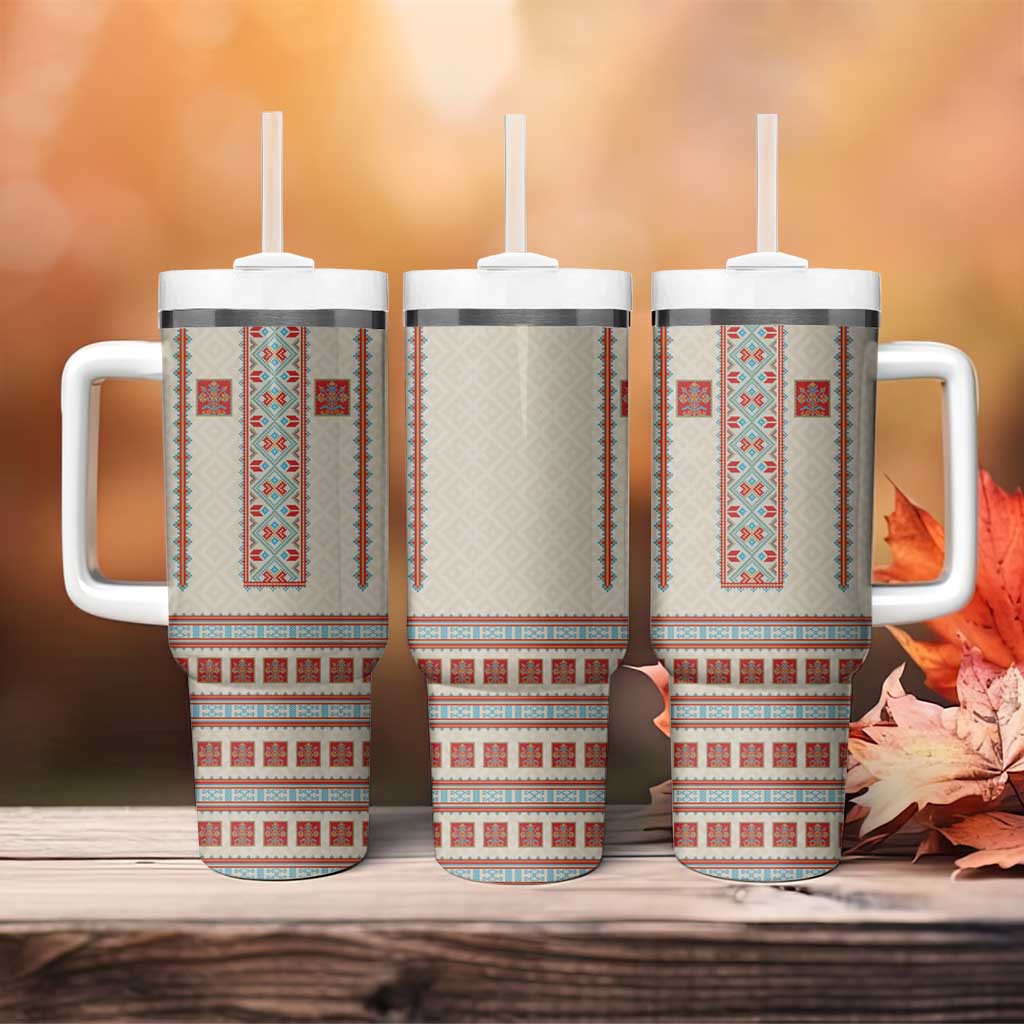 Lithuanian National Costume Tumbler With Handle Traditional Folk Pattern - Wonder Print Shop