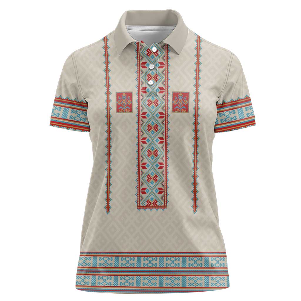 Lithuanian National Costume Women Polo Shirt Traditional Folk Pattern - Wonder Print Shop