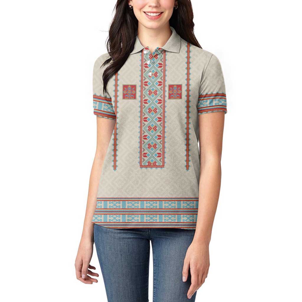 Lithuanian National Costume Women Polo Shirt Traditional Folk Pattern - Wonder Print Shop