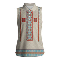 Lithuanian National Costume Women Sleeveless Polo Shirt Traditional Folk Pattern - Wonder Print Shop