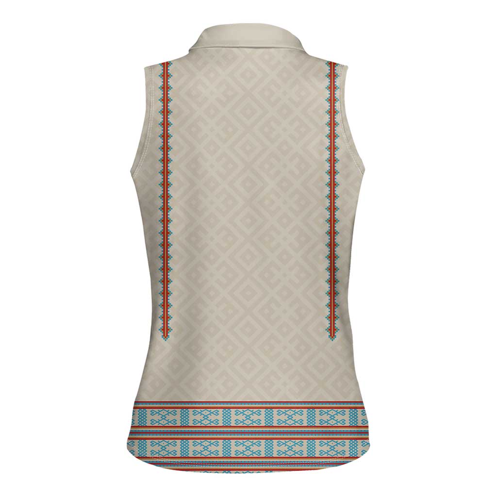 Lithuanian National Costume Women Sleeveless Polo Shirt Traditional Folk Pattern - Wonder Print Shop