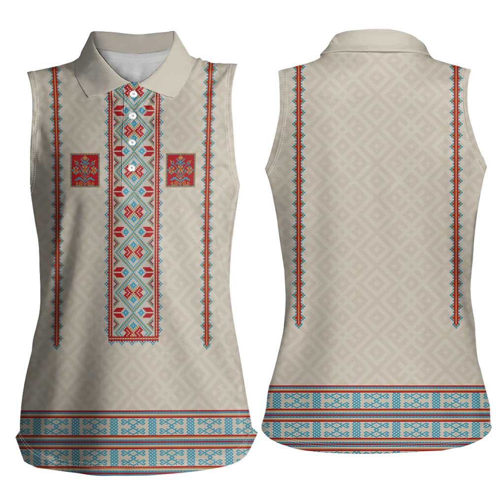 Lithuanian National Costume Women Sleeveless Polo Shirt Traditional Folk Pattern - Wonder Print Shop