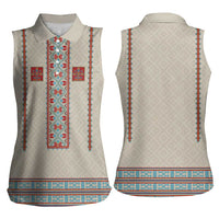 Lithuanian National Costume Women Sleeveless Polo Shirt Traditional Folk Pattern - Wonder Print Shop