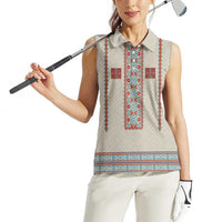 Lithuanian National Costume Women Sleeveless Polo Shirt Traditional Folk Pattern - Wonder Print Shop