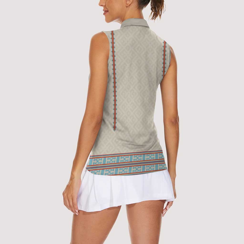 Lithuanian National Costume Women Sleeveless Polo Shirt Traditional Folk Pattern - Wonder Print Shop