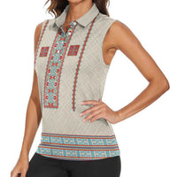 Lithuanian National Costume Women Sleeveless Polo Shirt Traditional Folk Pattern - Wonder Print Shop