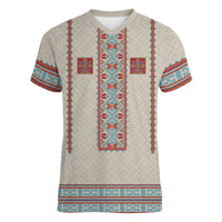 Lithuanian National Costume Women V-Neck T-Shirt Traditional Folk Pattern - Wonder Print Shop